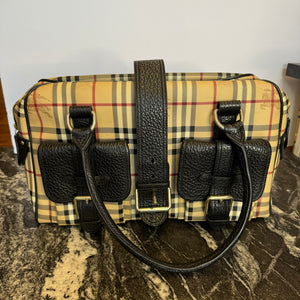 Burberry Haymarket Check Buckle Satchel Duffel Bag